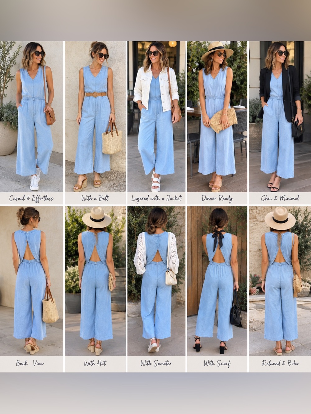 cloth & stone Soft Light Blue Sleeveless Chambray Jumpsuit